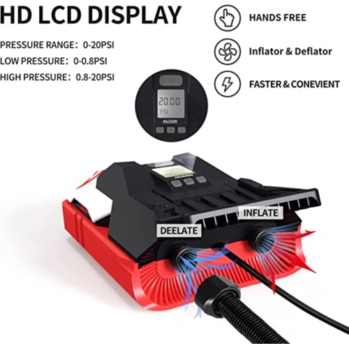 Electric Paddle Board Pump UP TO 20PSI Electric Air Pump for Inflation and Deflation W/ Auto-Off Feature, 12V DC Car W/ 5 Nozzles for Paddle Board,