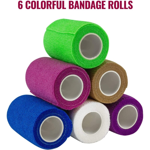 Self Adherent Wrap - Bulk Pack of 6, Athletic Tape Rolls and Sports Wraps, Self Cohesive Non-Woven Adhesive Bandage for Ankle Sprains & Swelling
