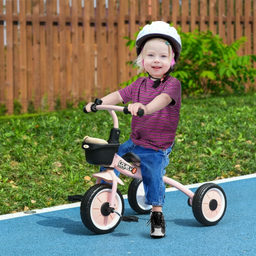 Tricycle Qaba pour jeunes filles et garçons de 2-5 ans, vélo pour tout-petits avec siège réglable, panier, cloche, rose