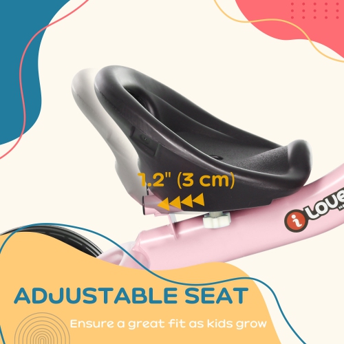 Tricycle Qaba pour jeunes filles et garçons de 2-5 ans, vélo pour tout-petits avec siège réglable, panier, cloche, rose