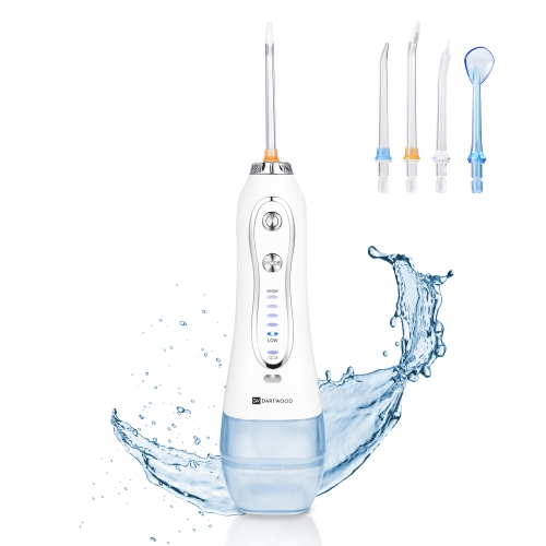 DARTWOOD  Dental Cordless Oral Irrigator - Teeth Cleaning Kit - With Four Dental Tips And 10 Ounce Tank (White)