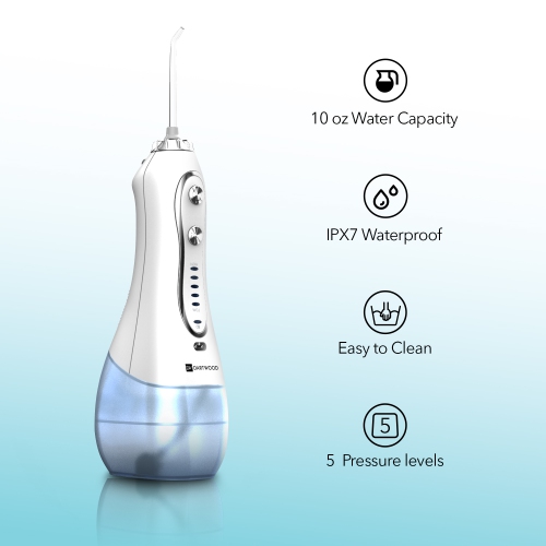 Dartwood Dental Cordless Oral Irrigator - Teeth Cleaning Kit - with Four Dental Tips and 10 Ounce Tank