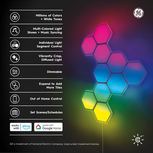 Panneaux lumineux hexagonaux à effets dynamiques Cync de GE - Trousse d'extension - 5 panneaux