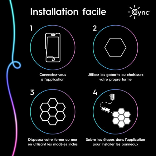 Panneaux lumineux hexagonaux à effets dynamiques Cync de GE - Trousse d'extension - 5 panneaux