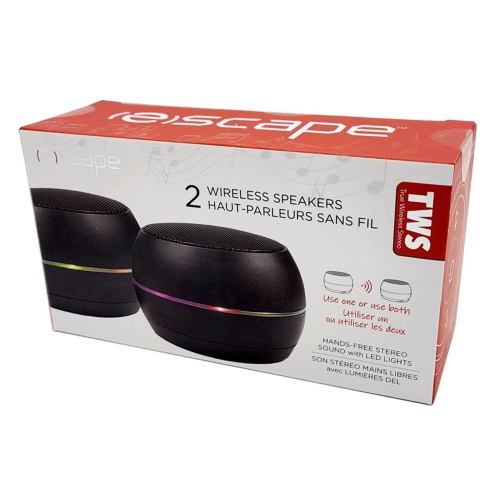 Escape - Set of 2 Wireless Speakers with LED Lighting, FM Radio and Microphone, Black