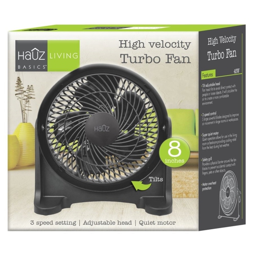 Hauz - ventilateur turbo électrique haute vitesse, diamètre de 8 po, noir