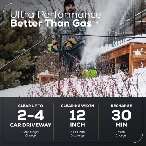 Pelle à neige électrique sans fil de 12&nbsp;po 80&nbsp;V de Greenworks, distance de lancer 20&nbsp;pi, outil de retrait de souffleuse à neige pour