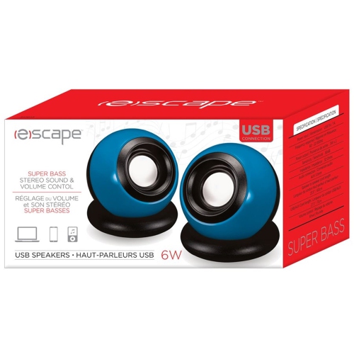 Escape - Mini Stereo USB Speakers with Volume Control, 6 Watts, Blue