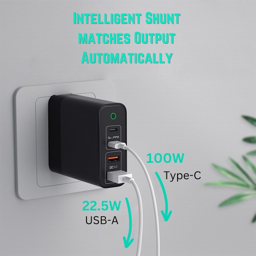 BATTPIT 150W USB C GAN Charger.-Max 100W Output, GaN Pro PD PPS QC22.5W Super Fast Charging Station 4 Ports - 2 USB-C + 2 USB Ports Laptop Power