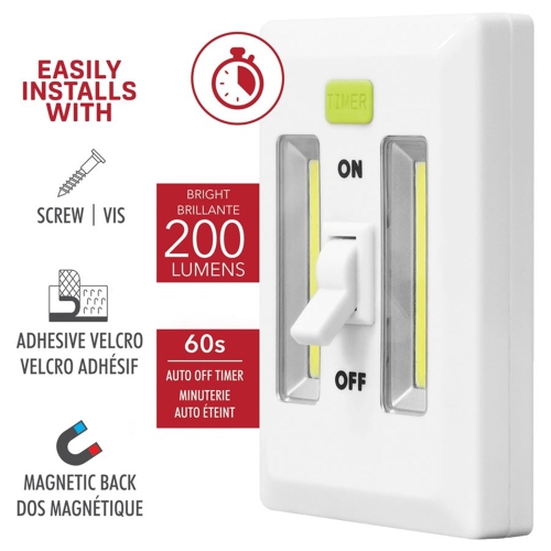 RCA - COBLED Wall Light with Switch and Timer, Wireless, 200 Lumens, White