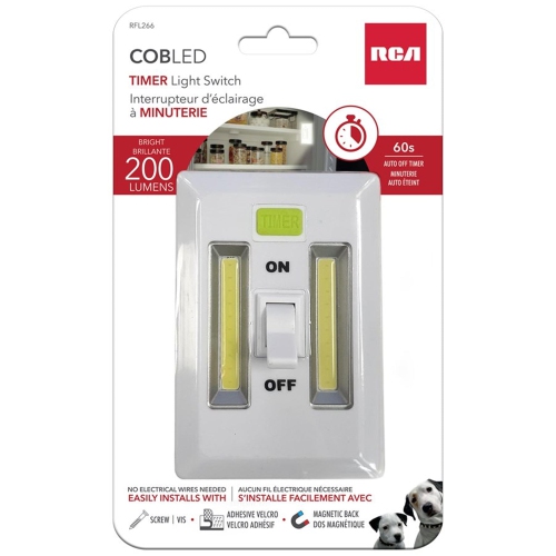 RCA - COBLED Wall Light with Switch and Timer, Wireless, 200 Lumens, White