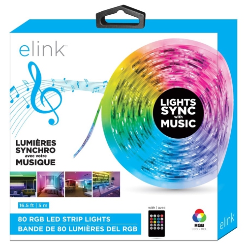 Elink - Sound Activated LED Light Strip, 16.5 Feet Long with Remote Control