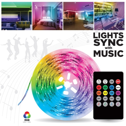 Elink - Sound Activated LED Light Strip, 16.5 Feet Long with Remote Control