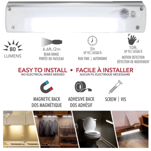 RCA - COBLED Wireless Light with Motion Sensor, 80 Lumens, White