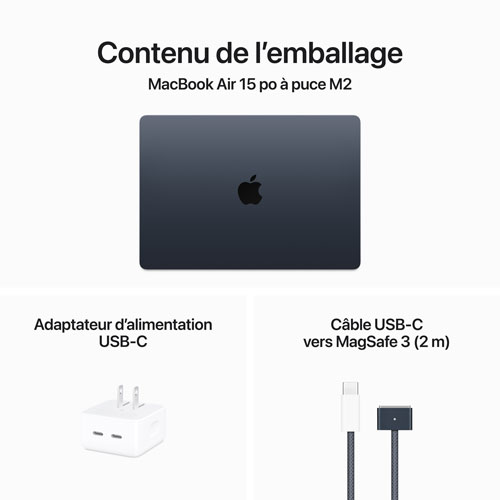 Apple MacBook Air 15" w/ Touch ID - Midnight (Apple M2 Chip / 256GB SSD / 8GB RAM) - French