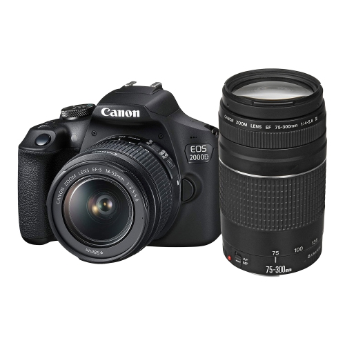 Appareil photo EOS 2000D de Canon avec objectif EF18&nbsp;mm-55&nbsp;mm et objectif EF 75-300&nbsp;mm et zoom double