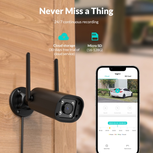 Caméra de surveillance extérieure Netvue, caméra pour la maison avec  projecteur, sirène, détection de mouvement, vision nocturne en couleur,  audio à 2 voies Compatible avec Alexa, Wi-Fi 2,4GHz