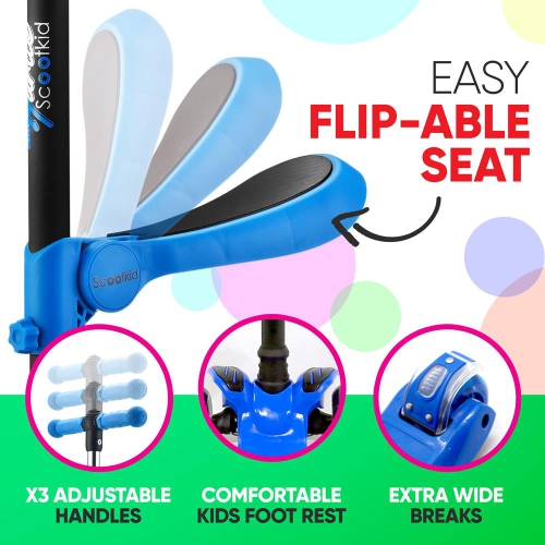 Trottinette à roulettes pour enfants Hurtle 3 - tout-petits assis/debout 2-en-1 - trottinettes avec siège rabattable