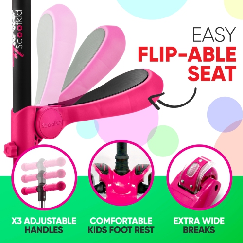 Trottinette à roulettes pour enfants Hurtle 3 - tout-petits assis/debout 2-en-1 - trottinettes avec siège rabattable