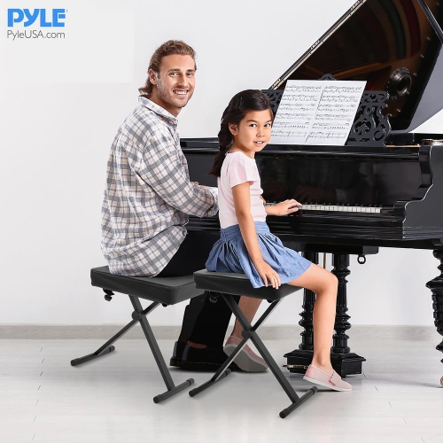 Pyle Adjustable Padded Keyboard X Bench with Three Holes on Each Leg, 4 Non-Slip Rubber Feet, Designed to Fit Users and Playing Styles
