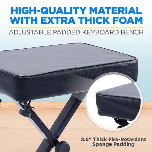 Pyle Adjustable Padded Keyboard X Bench with Three Holes on Each Leg, 4 Non-Slip Rubber Feet, Designed to Fit Users and Playing Styles