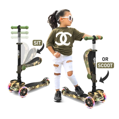 Hurtle 3 Wheeled Scooter for Kids - 2-in-1 Sit/Stand Child