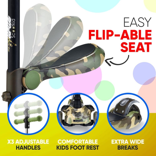 Trottinette à roulettes pour enfants Hurtle 3 - tout-petits assis/debout 2-en-1 - trottinettes avec siège rabattable