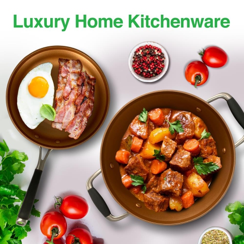 14-Piece Nonstick Kitchen Cookware Set - PFOA/PFOS-Free Heat Resistant Lacquer Kitchen Ware Pots Pan Set Copper/Hard-Anodized - Saucepot Pans Cooking