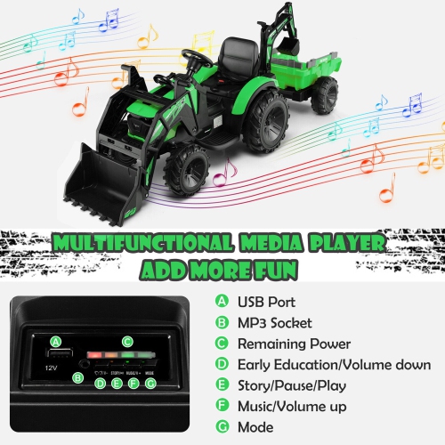 Gymax 3-in-1 Kids Ride On Excavator Bulldozer 12V Electric Tractor Remote w/ Trailer