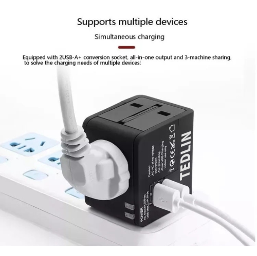Compact Worldwide Universal Power Adapter Converter with 2 USB Charging Ports, All in One International Travel Wall Charger Plug with Surge