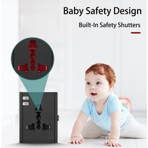 Compact Worldwide Universal Power Adapter Converter with 2 USB Charging Ports, All in One International Travel Wall Charger Plug with Surge