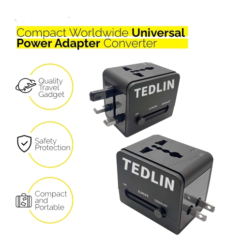Compact Worldwide Universal Power Adapter Converter with 2 USB Charging Ports, All in One International Travel Wall Charger Plug with Surge