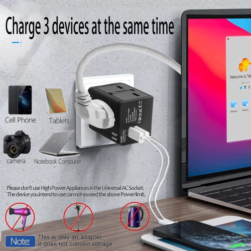 Compact Worldwide Universal Power Adapter Converter with 2 USB Charging Ports, All in One International Travel Wall Charger Plug with Surge