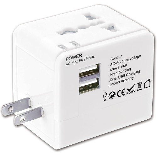 Compact Worldwide Universal Power Adapter Converter with 2 USB Charging Ports, All in One International Travel Wall Charger Plug with Surge