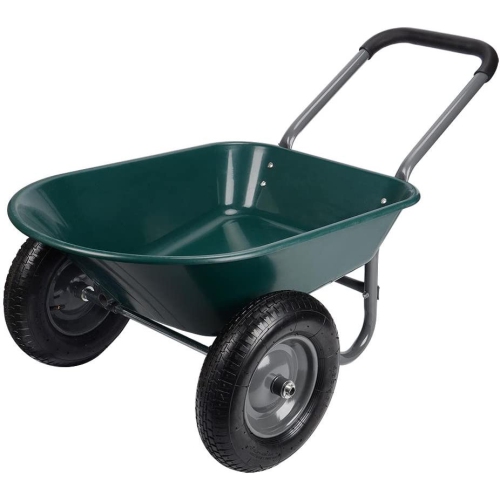 Chariot-brouette résidentiel à deux roues avec plateau en poly de 5 pieds cubes et pneus pneumatiques 15 3/8 po, vert