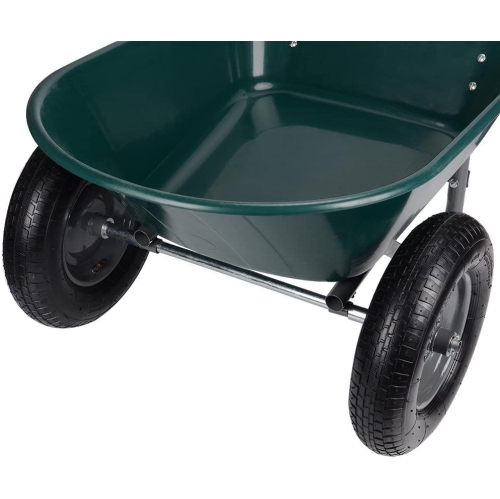 Dual Wheel Residential Yard Wheelbarrow Wagon 5 Cubic Foot Poly Tray W/ 15 3/8" Pneumatic Tires, Green