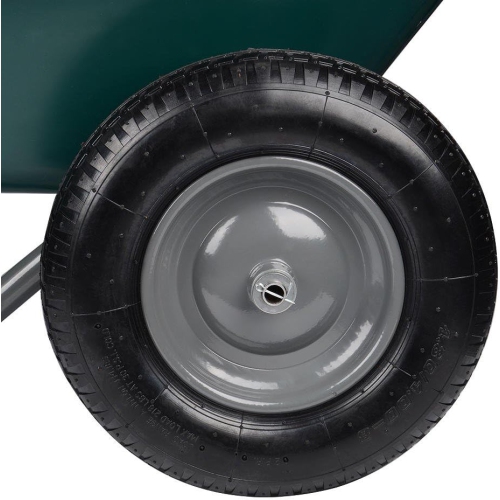 Dual Wheel Residential Yard Wheelbarrow Wagon 5 Cubic Foot Poly Tray W/ 15 3/8" Pneumatic Tires, Green