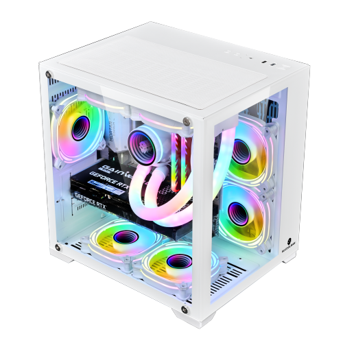 Boîtier d'ordinateur en verre trempé avec 5 ventilateurs RVBA Micro-ATX/Mini-ITX de WJ
