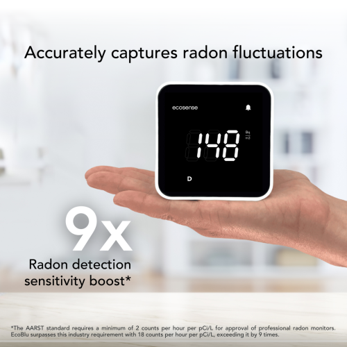 Ecosense EB100W EcoBlu, Home Radon Detector, Captures & Displays Results Every 10 Minutes, Short & Long-Term Continuous Monitoring, Easy to Use