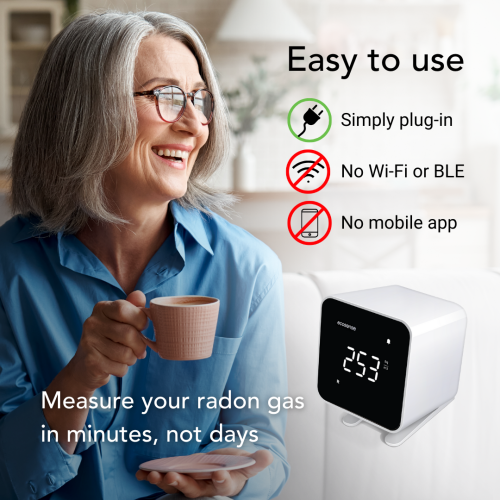 Ecosense EB100W EcoBlu, Home Radon Detector, Captures & Displays Results Every 10 Minutes, Short & Long-Term Continuous Monitoring, Easy to Use