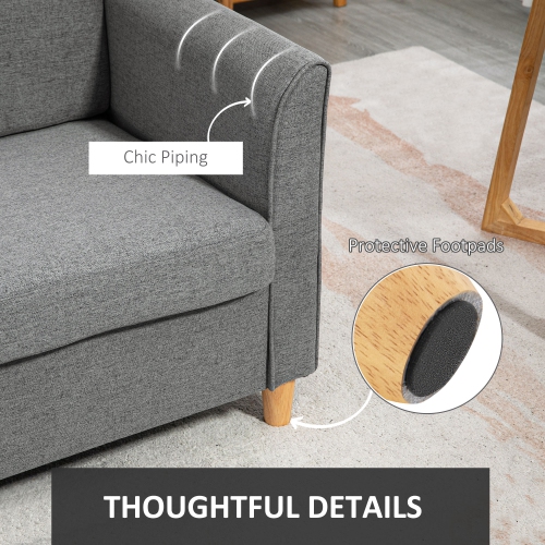 HOMCOM 56" Loveseat Sofa, Upholstered 2-Seater Couch with Armrests and Wooden Legs for Living Room, Bedroom, Grey