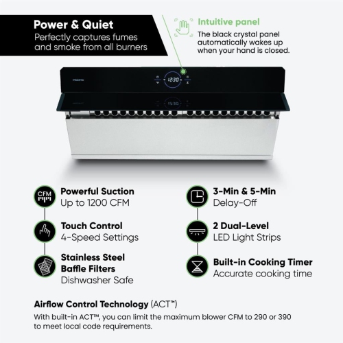 Pacific PQ6830AB Side Suction Under Cabinet Ducted Range Hood