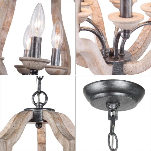 Modern Farmhouse Wood Chandelier, 5-Light Brushed Black Kitchen Island Lantern Chandelier