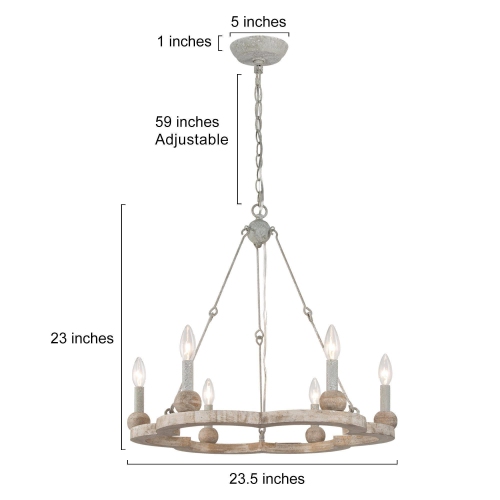 Lustre rustique à 6 lampes pour salle à manger Farmhouse Island Wood
