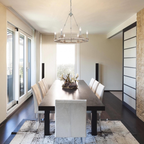 Lustre rustique à 6 lampes pour salle à manger Farmhouse Island Wood