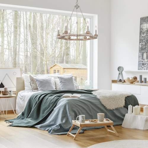 Lustre rustique à 6 lampes pour salle à manger Farmhouse Island Wood