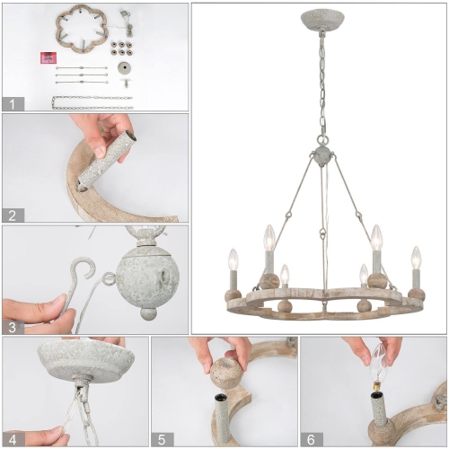 Lustre rustique à 6 lampes pour salle à manger Farmhouse Island Wood