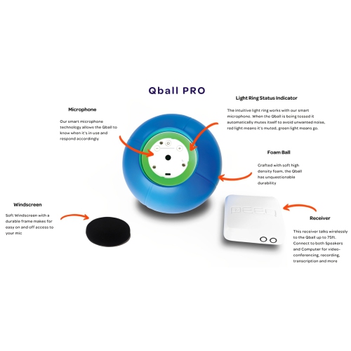 Qball Pro Throwable Wireless Microphone System with LED Light Ring and USB, Perfect for Video Conferencing, Hybrid Learning, Recording, Students