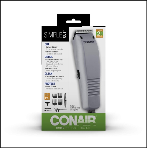 Conair Simple Cut 10-Piece Basic Haircut Kit SILVER grooming V10256
