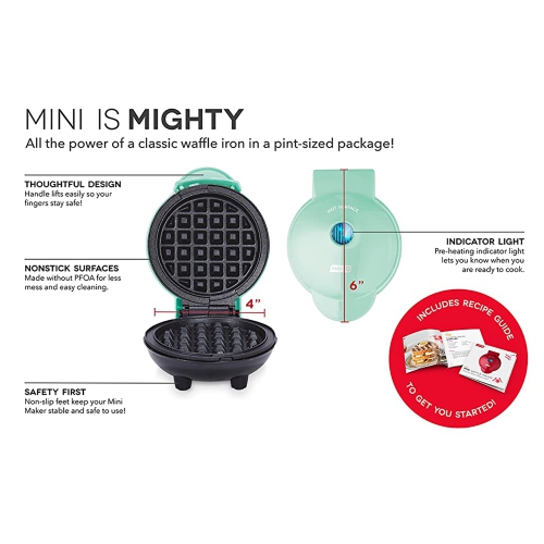 DASH - Mini Waffle Maker for Individual Waffles, 4" Diameter, Non-Stick Surface, Black